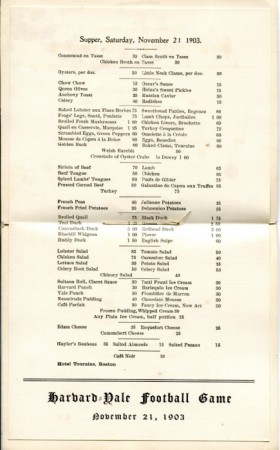 Speisekarte Football Spiel 1903 Innenseite